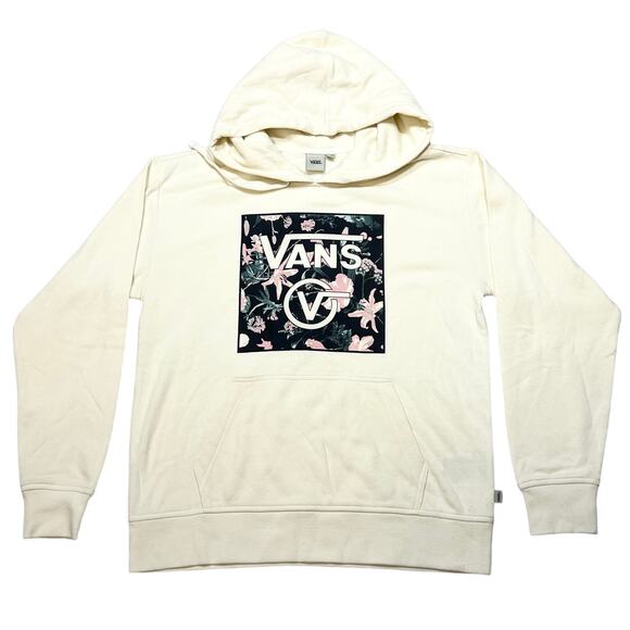 Vans Off The Wall Hoodie Pullover Women Small Cream Floral Sweater Sweatshirt - Picture 1 of 4